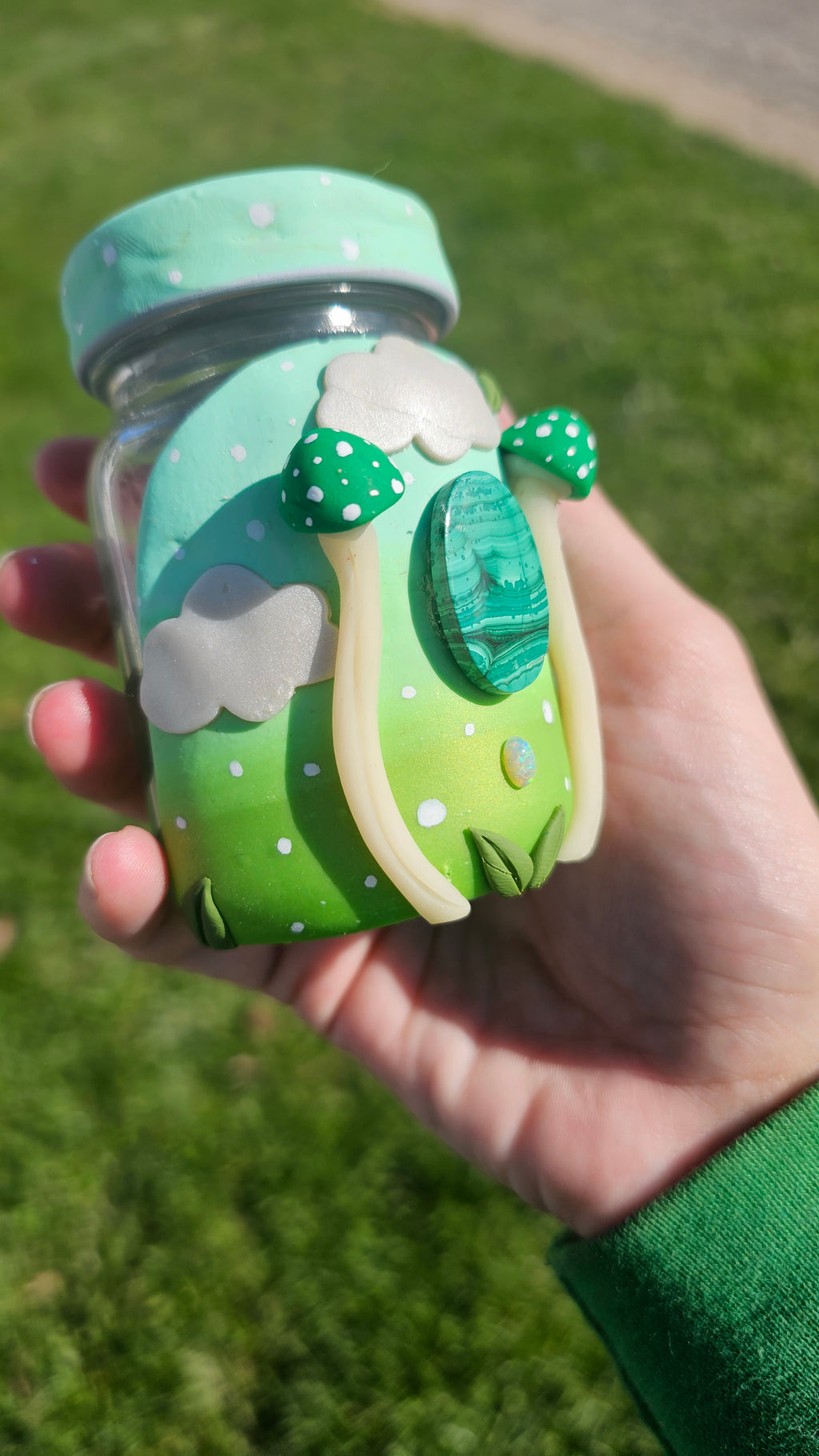 Malachite green mushroom jar