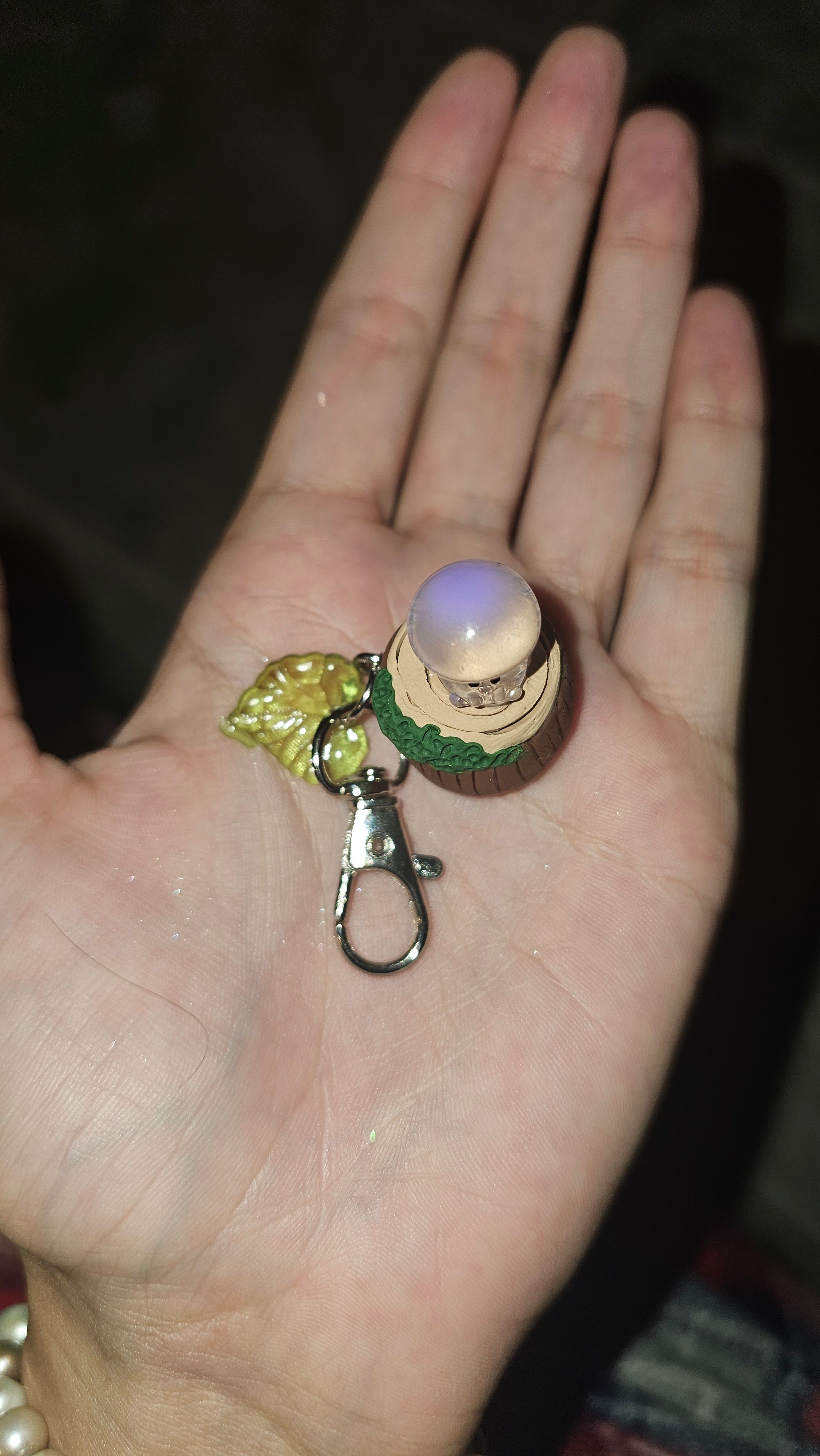 Glow in the dark mushies on a stump keychains