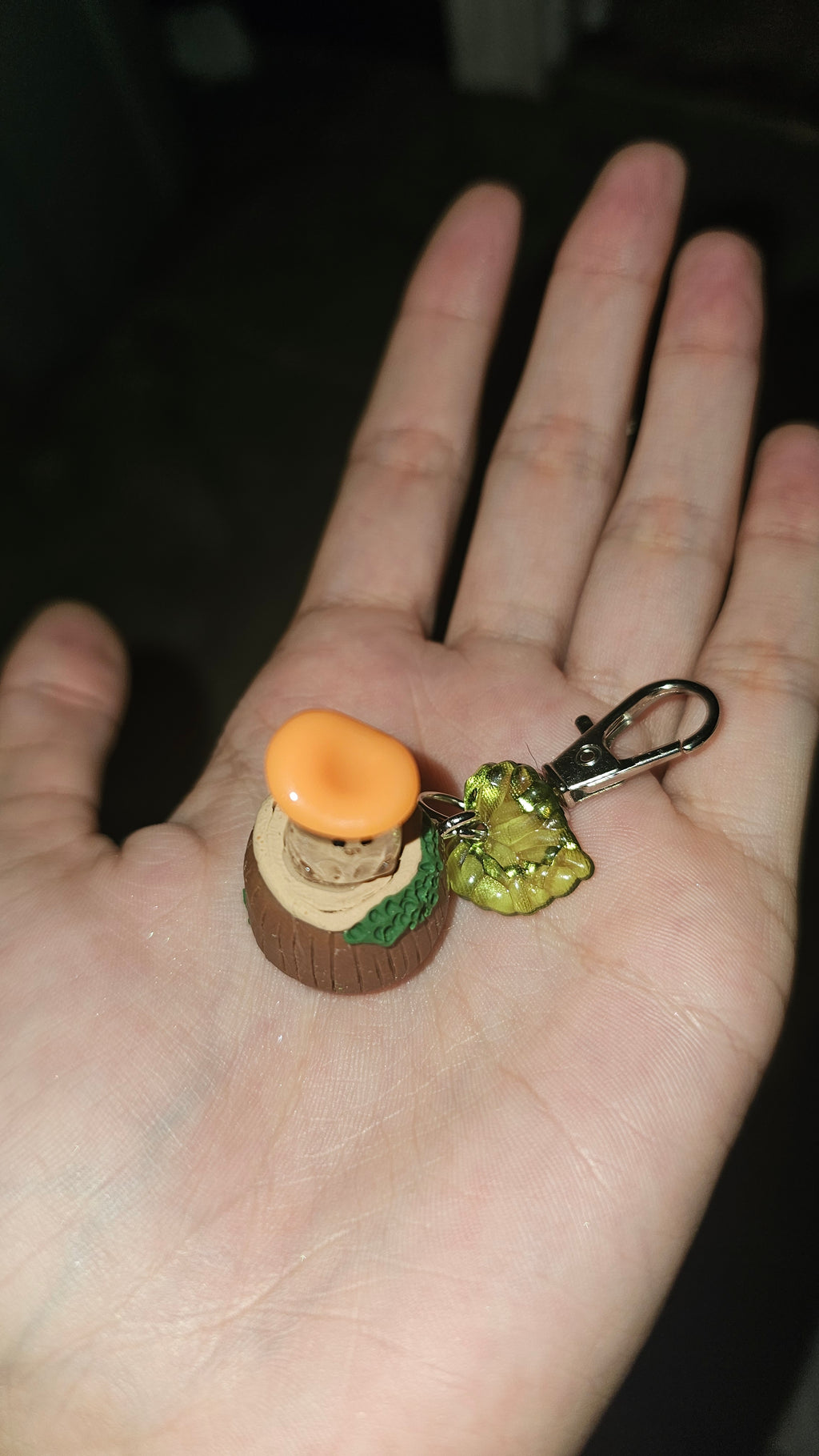 Glow in the dark mushies on a stump keychains