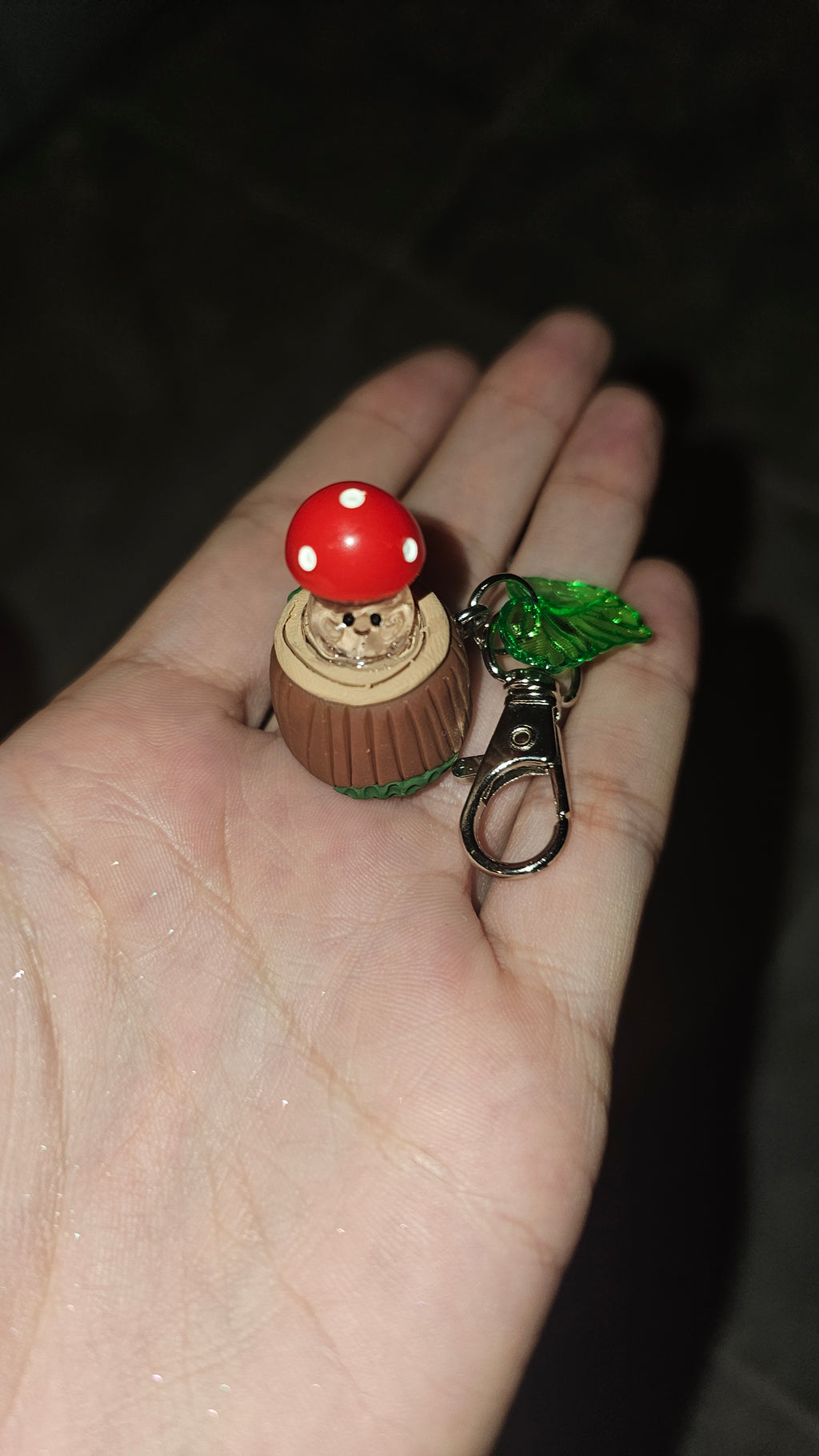 Glow in the dark mushies on a stump keychains