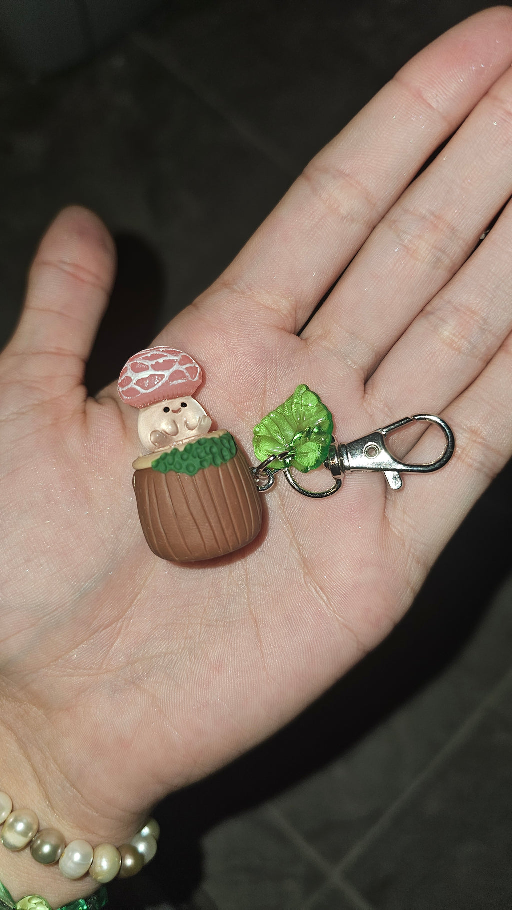 Glow in the dark mushies on a stump keychains