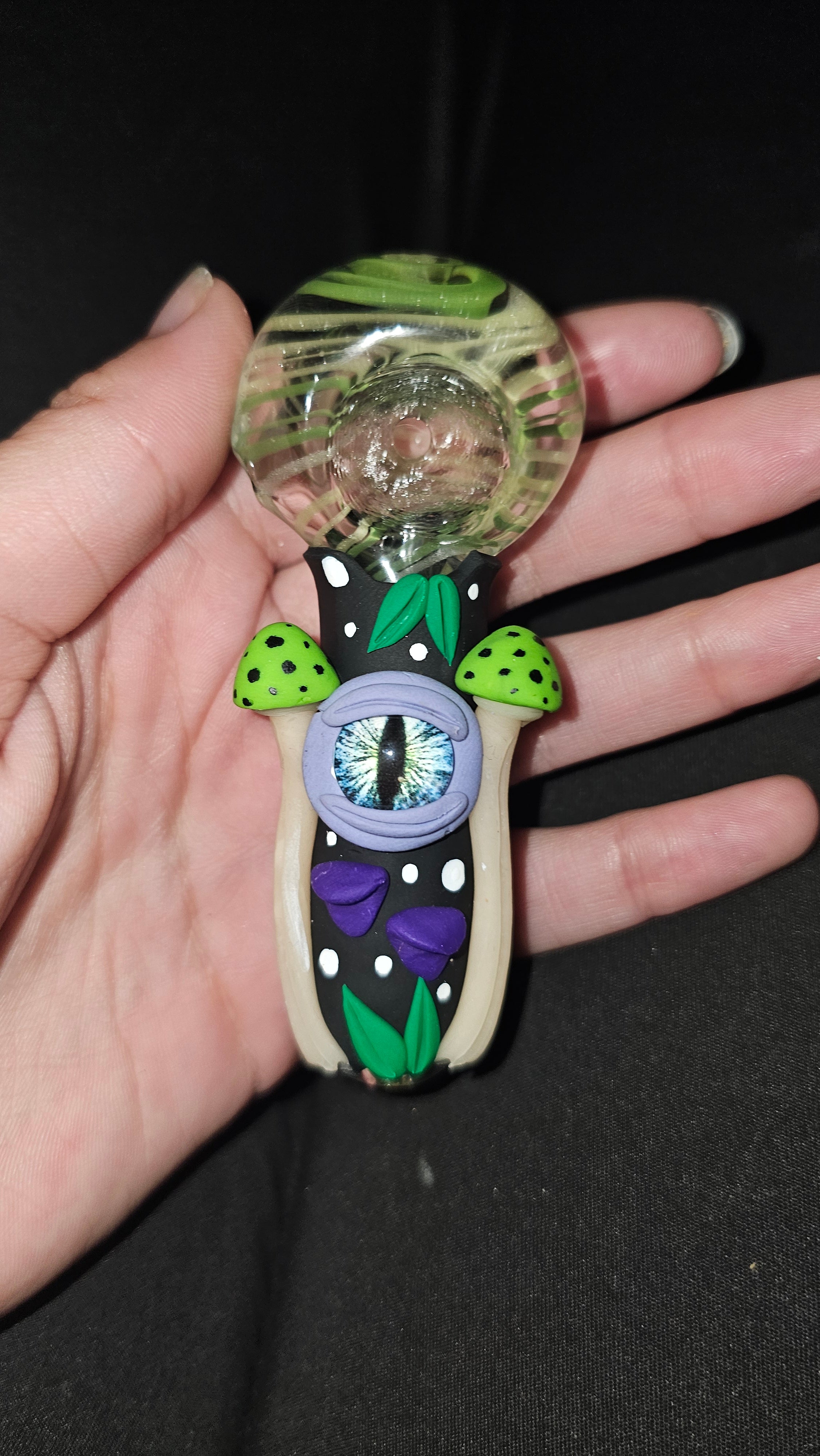 Green and purple mushroom eye bowl