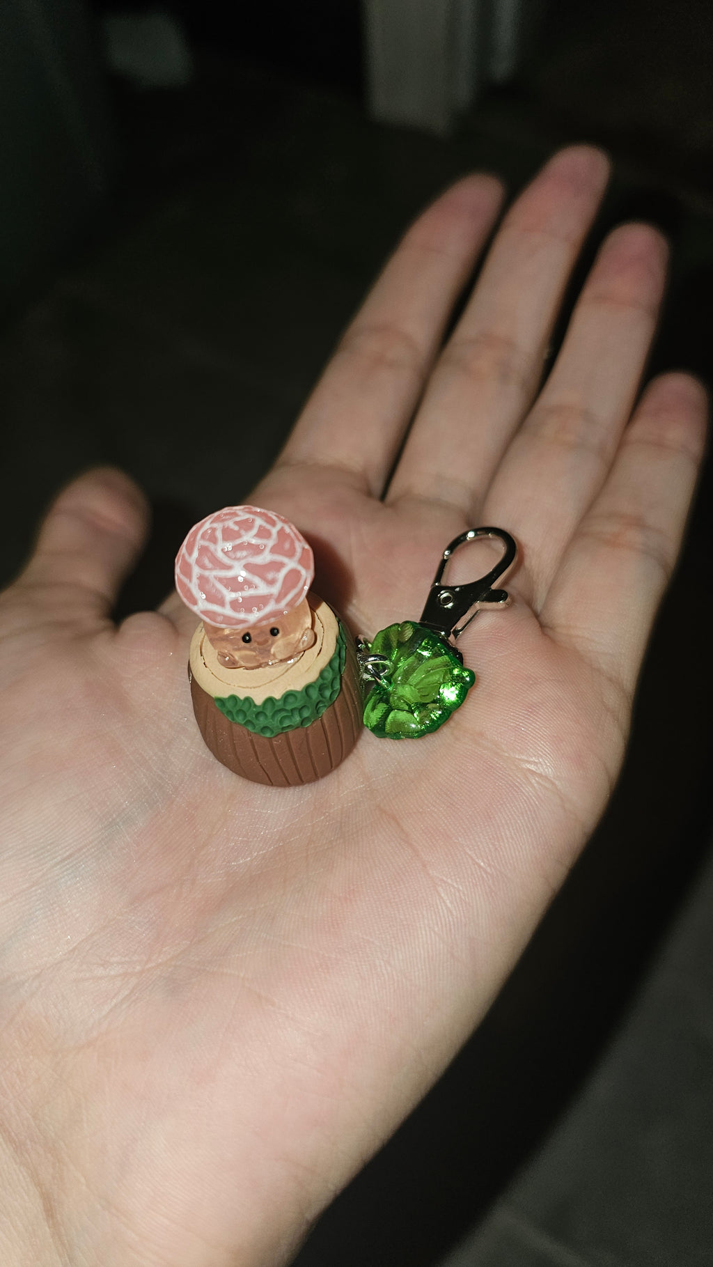 Glow in the dark mushies on a stump keychains