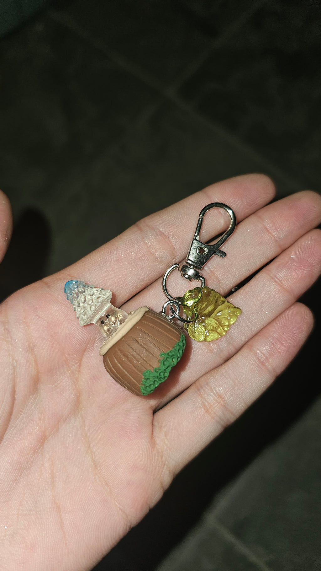 Glow in the dark mushies on a stump keychains