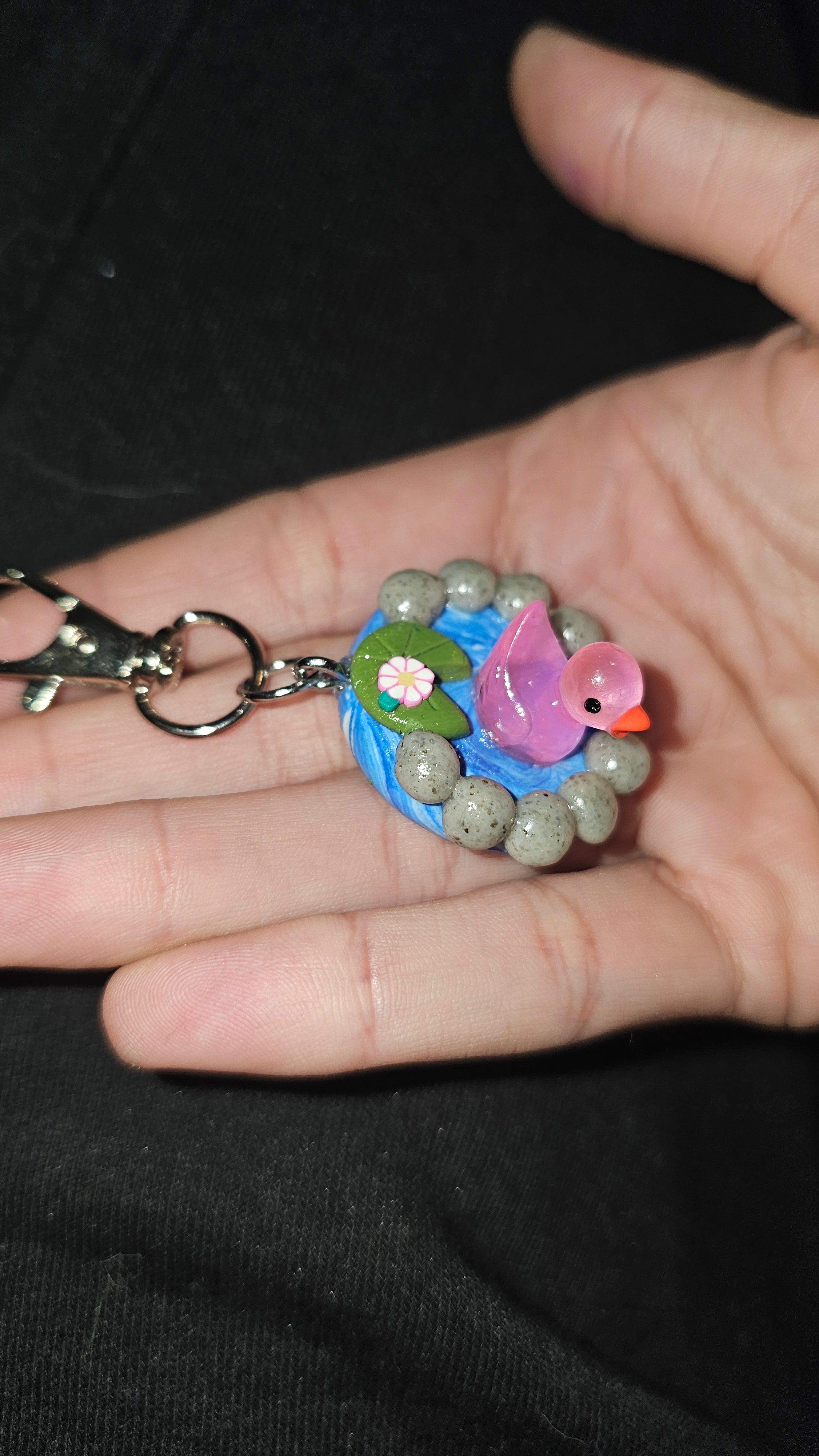 Pink duck pond keychain