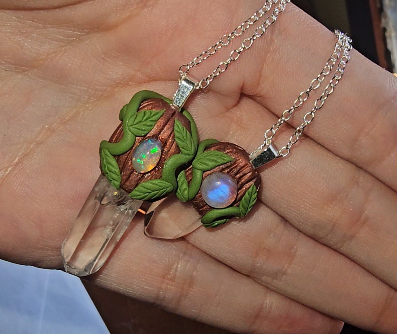 Rainbow Moonstone Clear Quartz necklace
