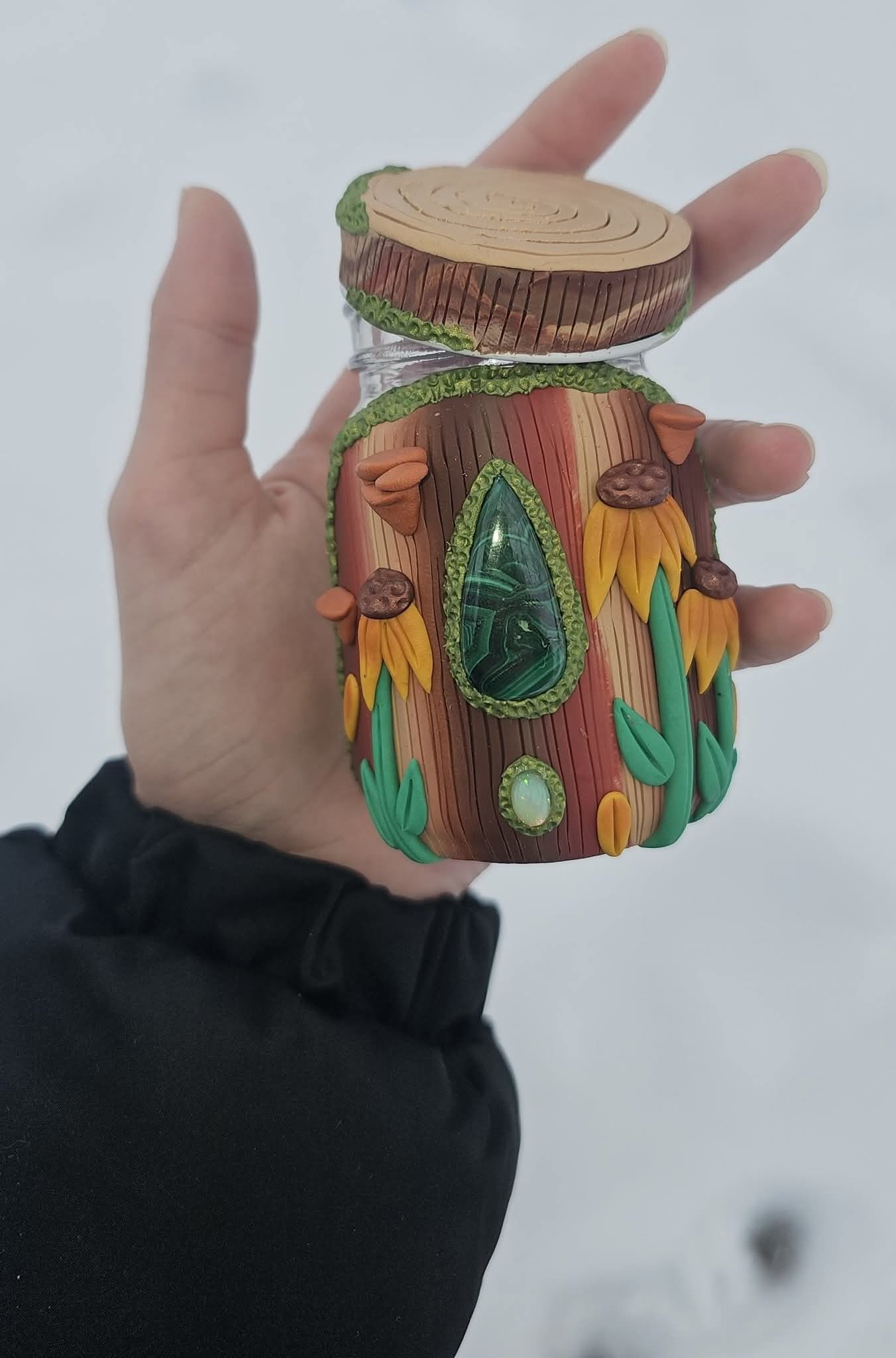 Malachite and Ethiopian opal sunflower jar