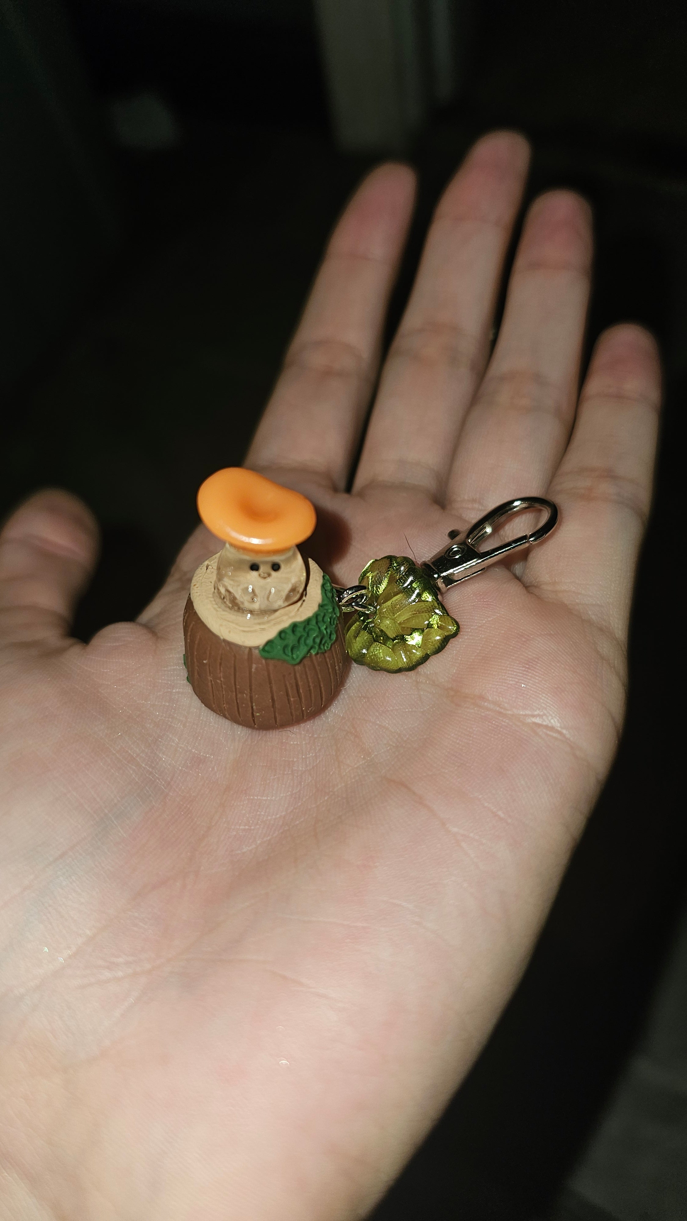 Glow in the dark mushies on a stump keychains