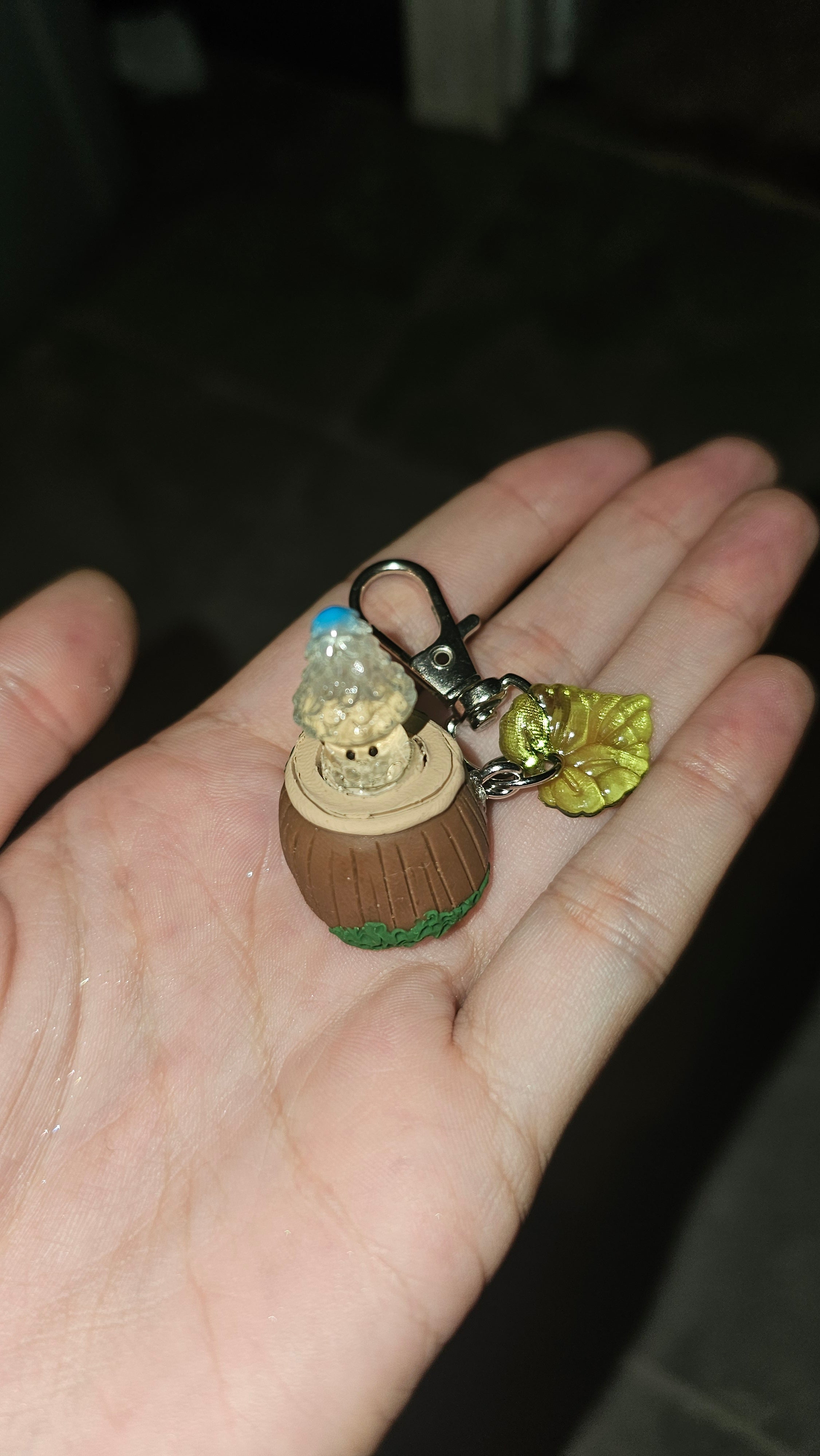 Glow in the dark mushies on a stump keychains