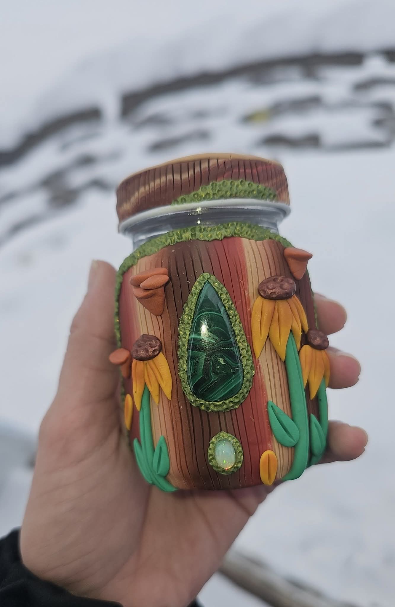 Malachite and Ethiopian opal sunflower jar