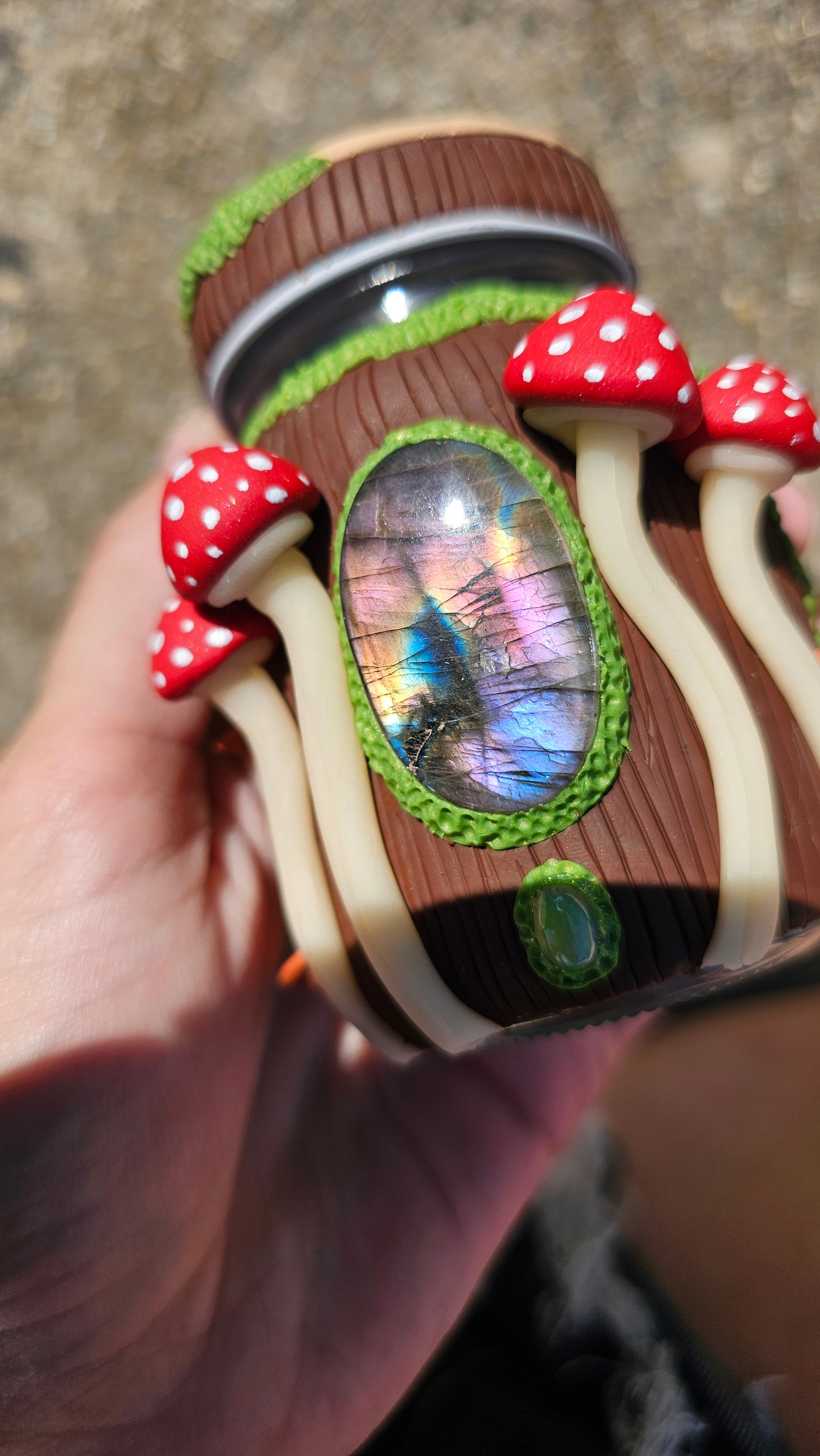 Purple Labradorite Ethiopian opal Amanita glow in the dark jar
