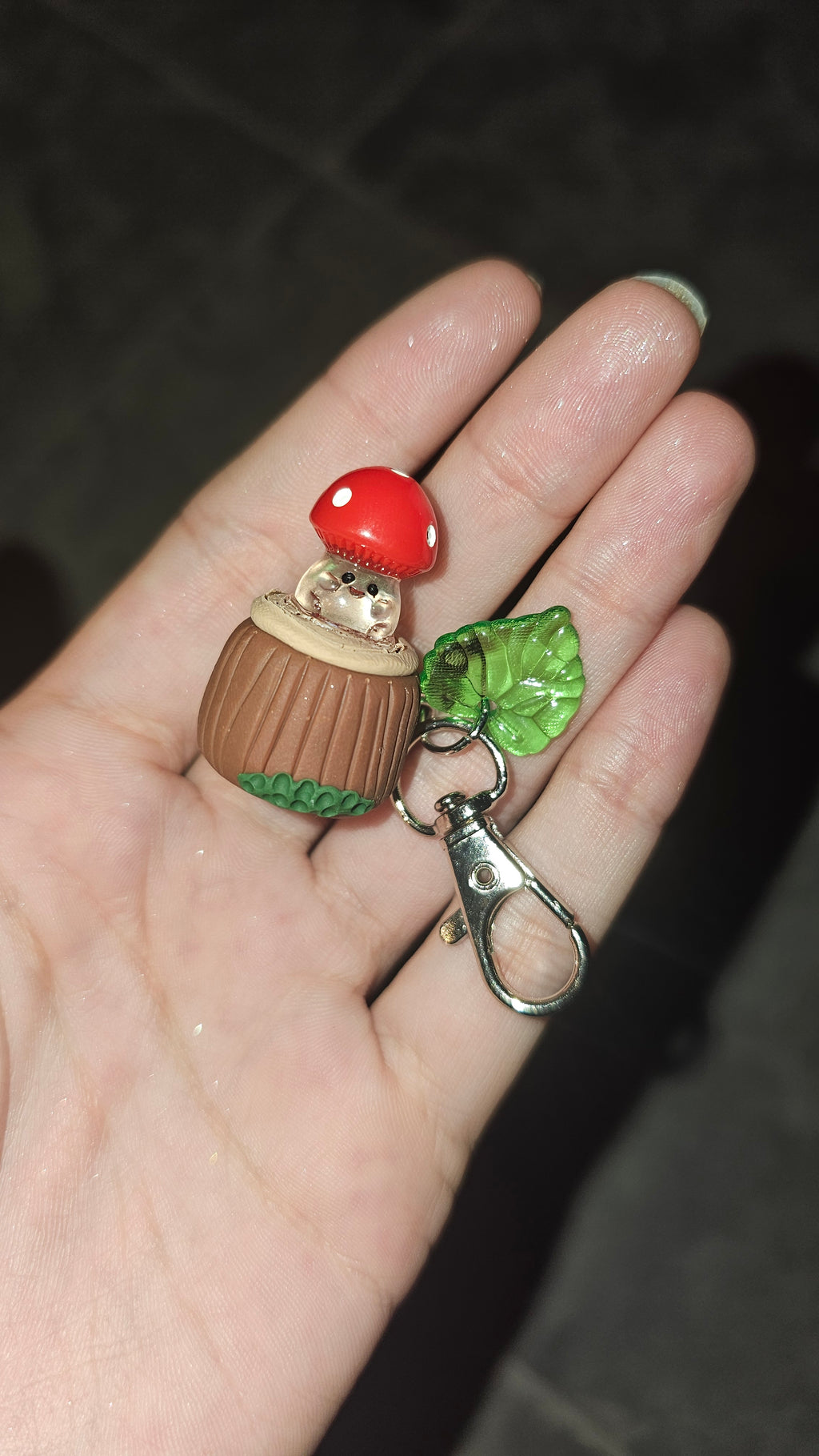 Glow in the dark mushies on a stump keychains