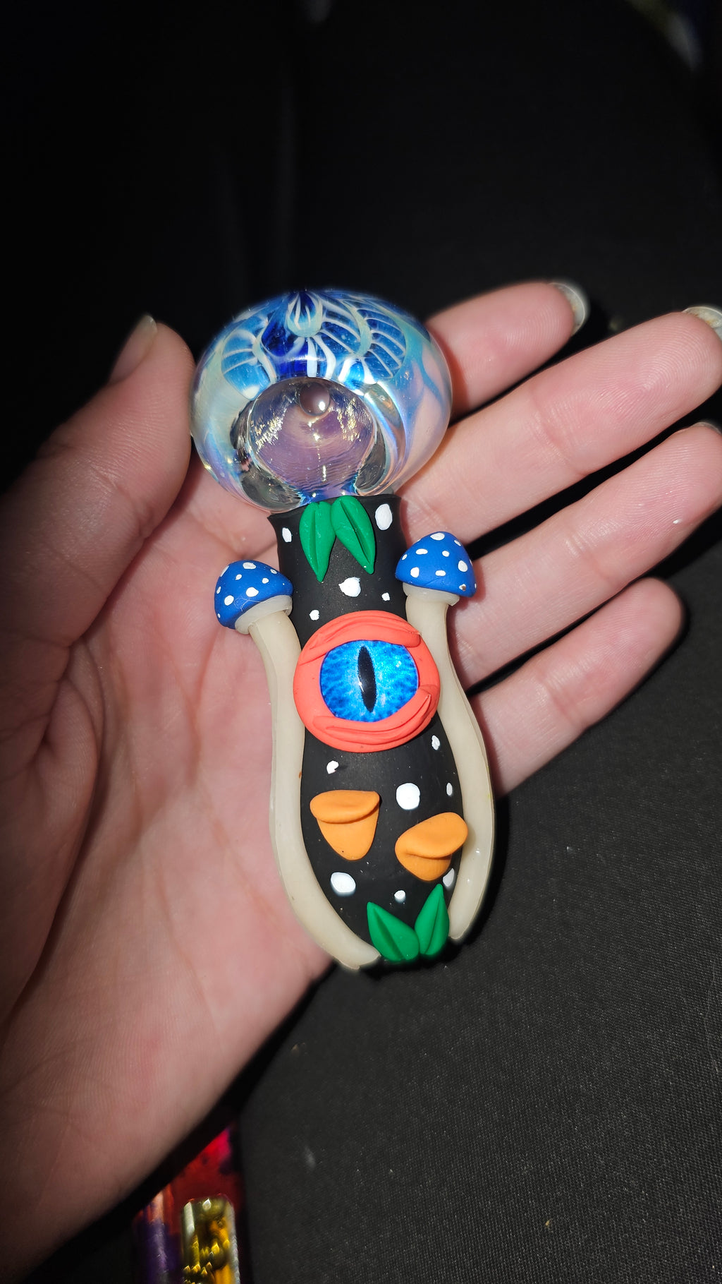 Blue and orange mushroom eyeball bowl