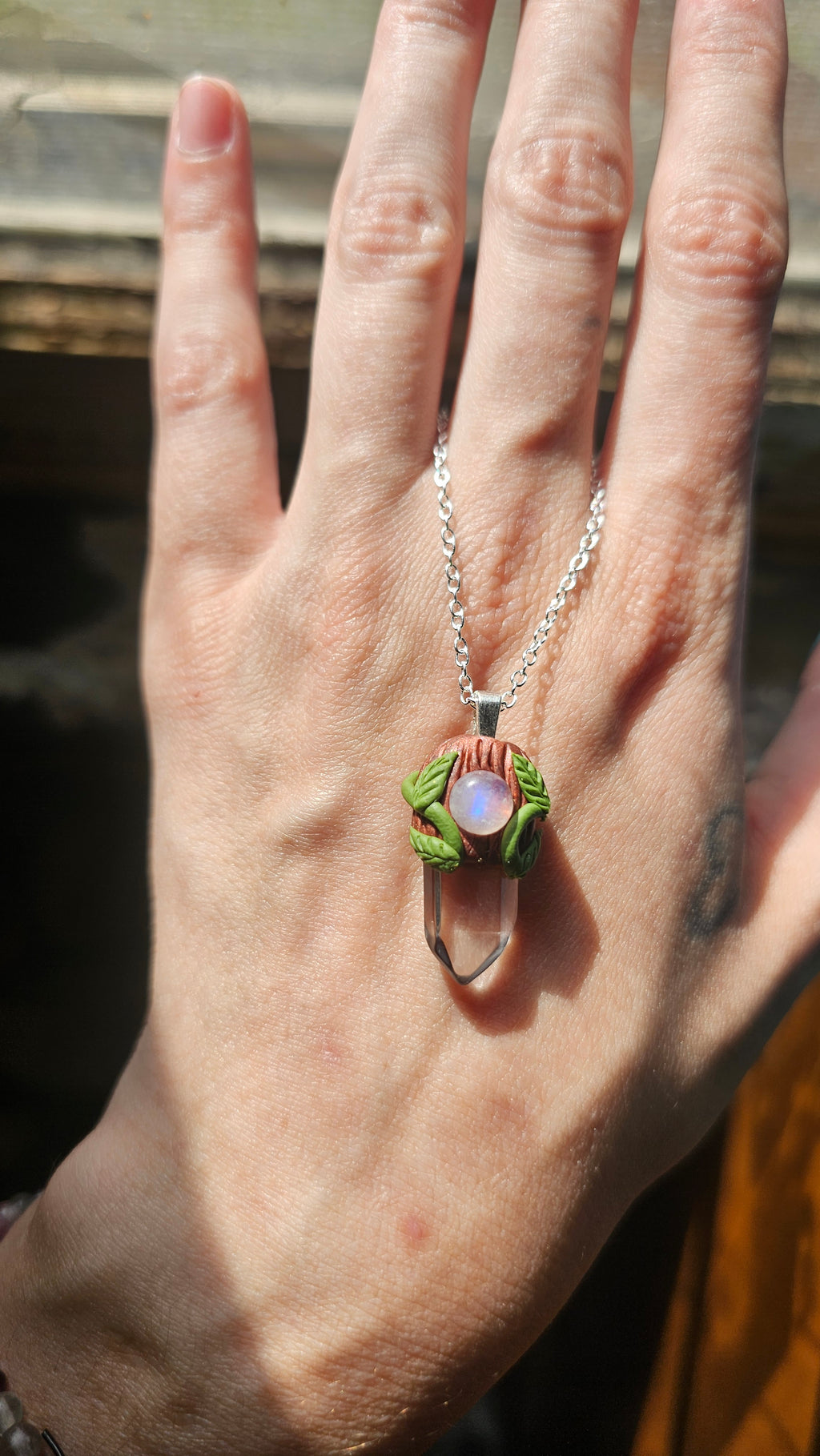 Rainbow Moonstone Clear Quartz necklace
