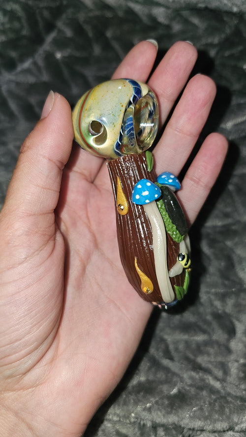 Blue mushroom bee labradorite bowl