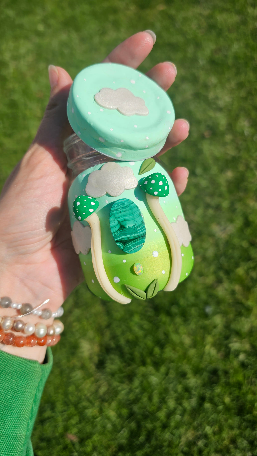 Malachite green mushroom jar