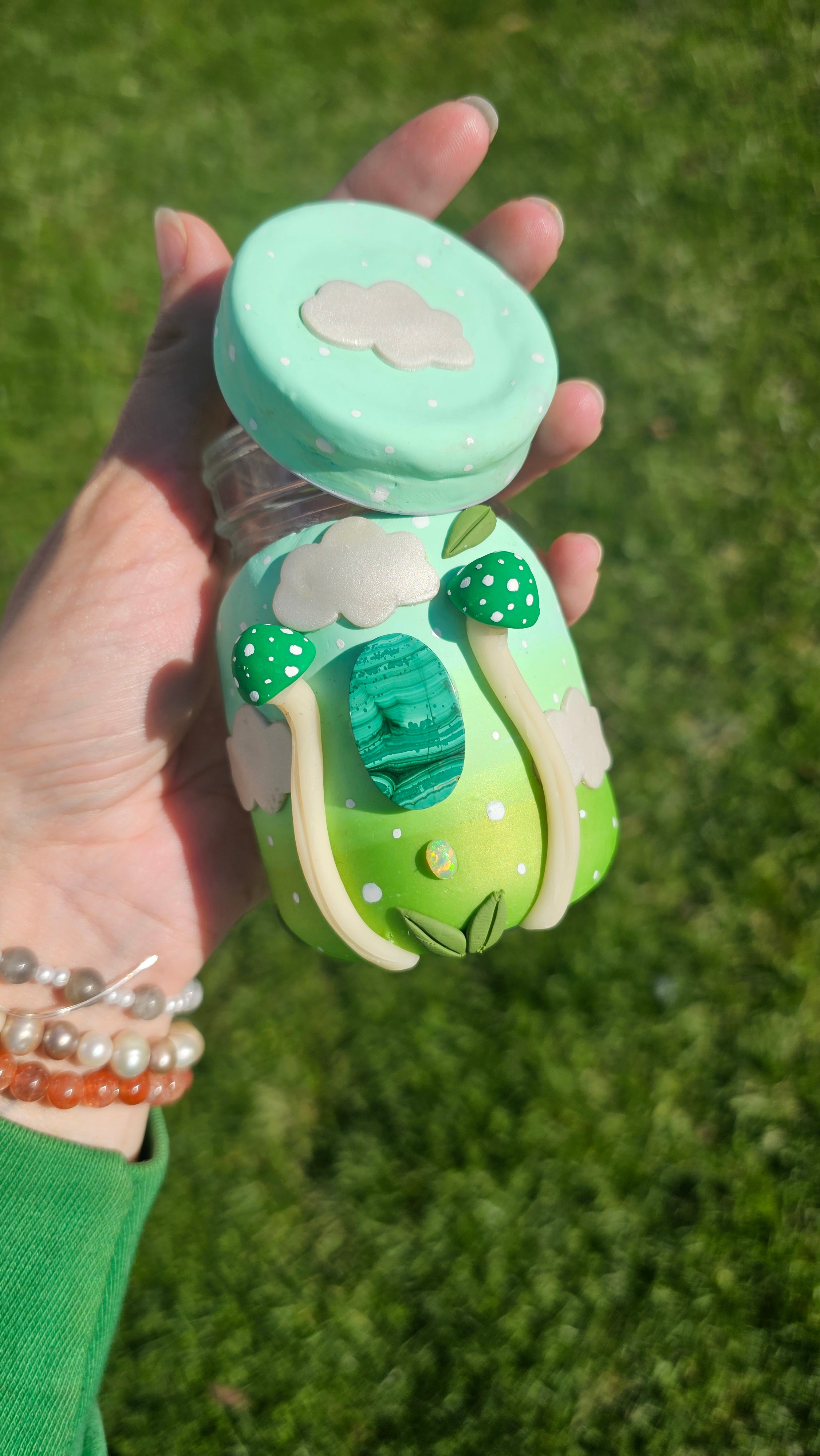 Malachite green mushroom jar