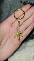 Rose quartz leaf keychain