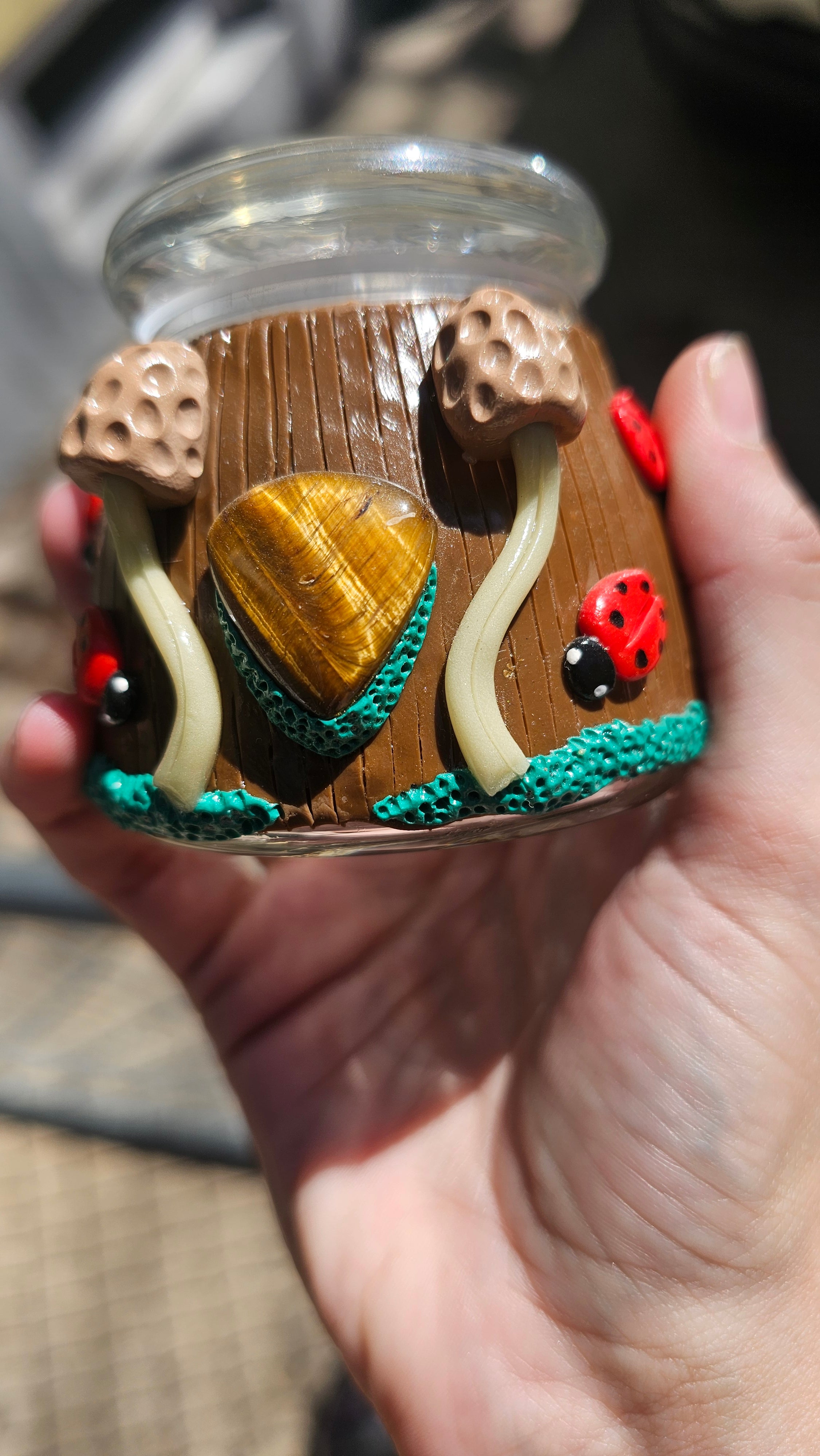 Tigers eye Morel ladybug jar