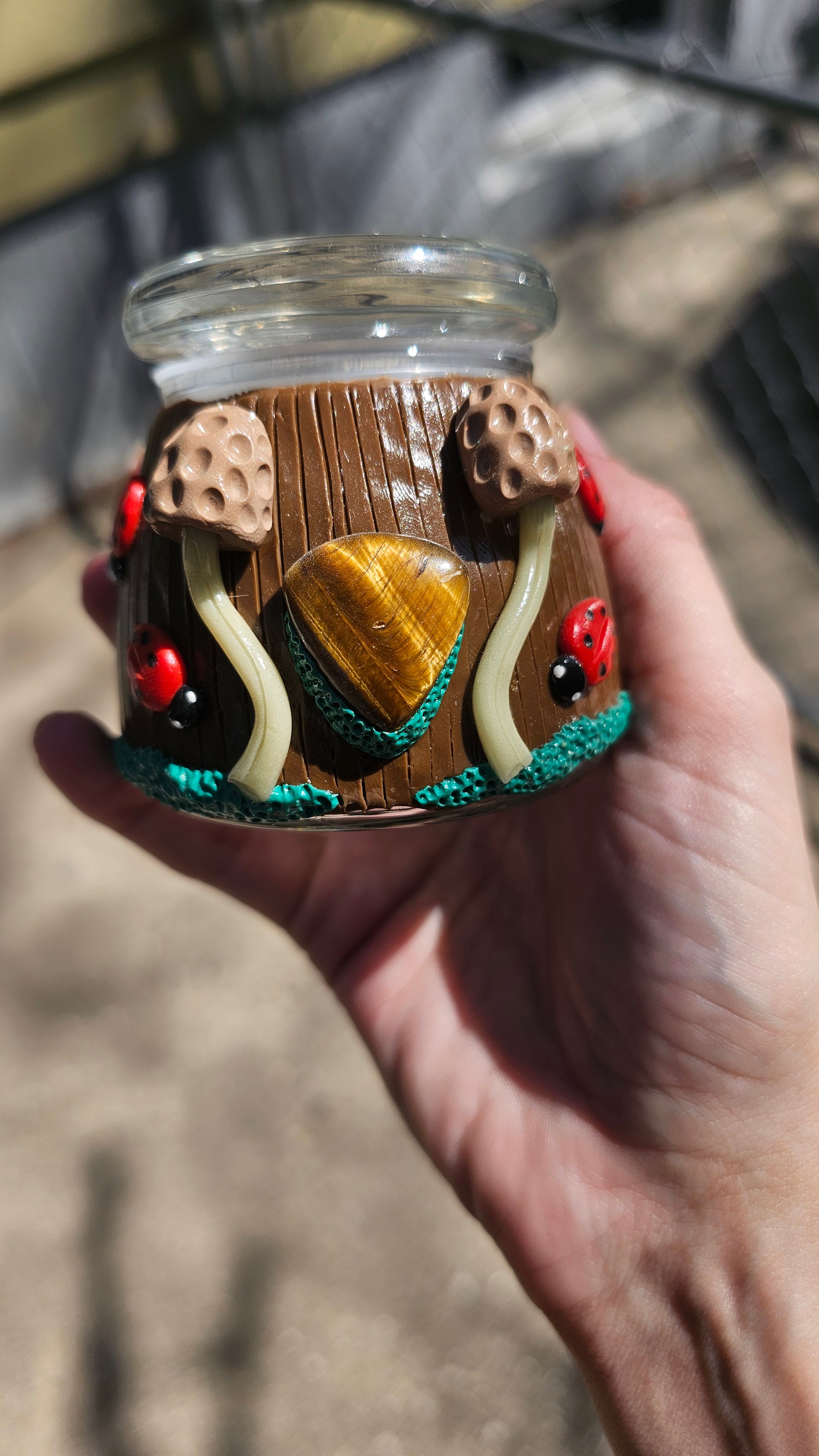 Tigers eye Morel ladybug jar