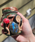 Labradorite Amanita and black mushroom jar