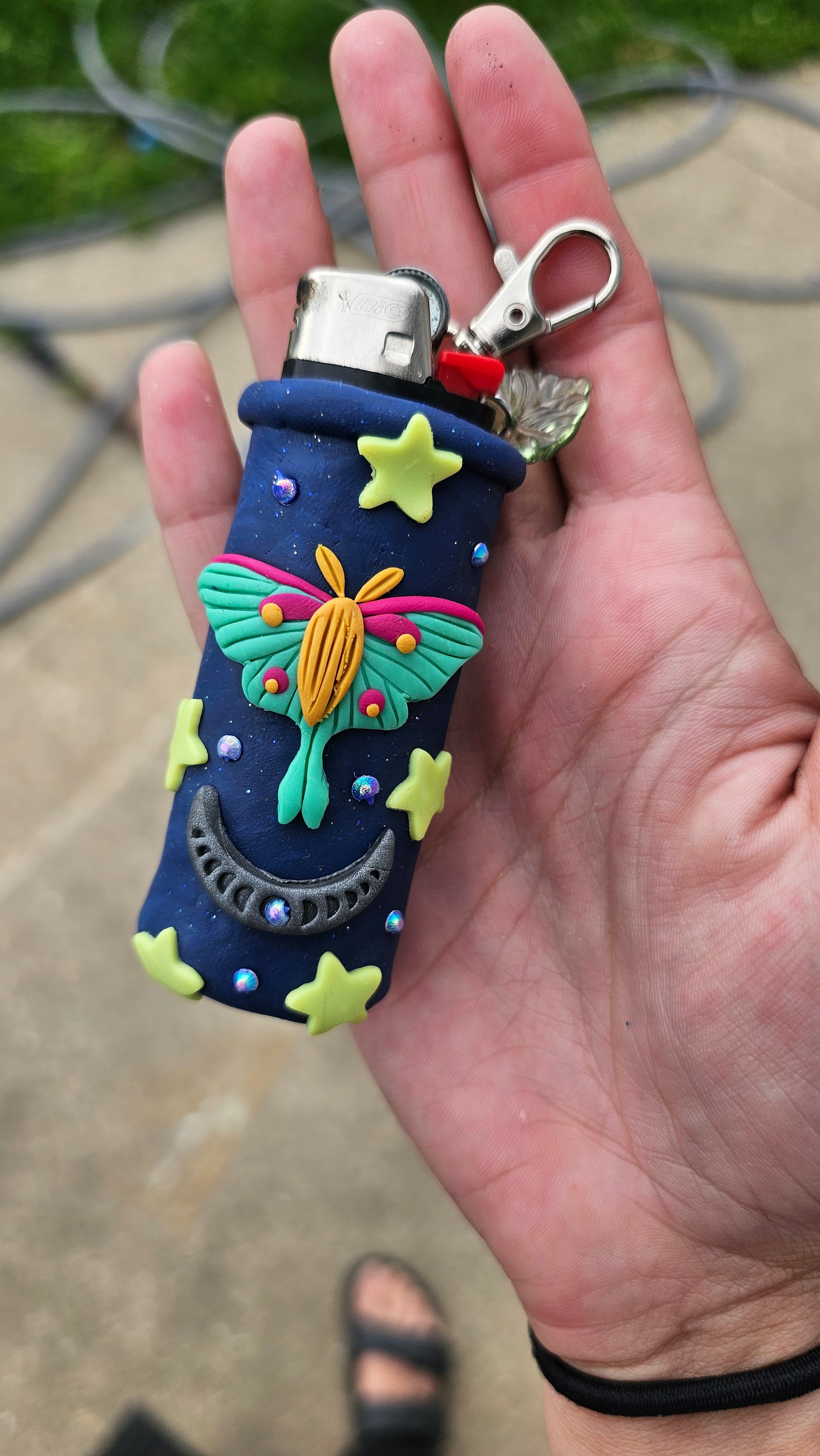 Luna moth lighter case keychain