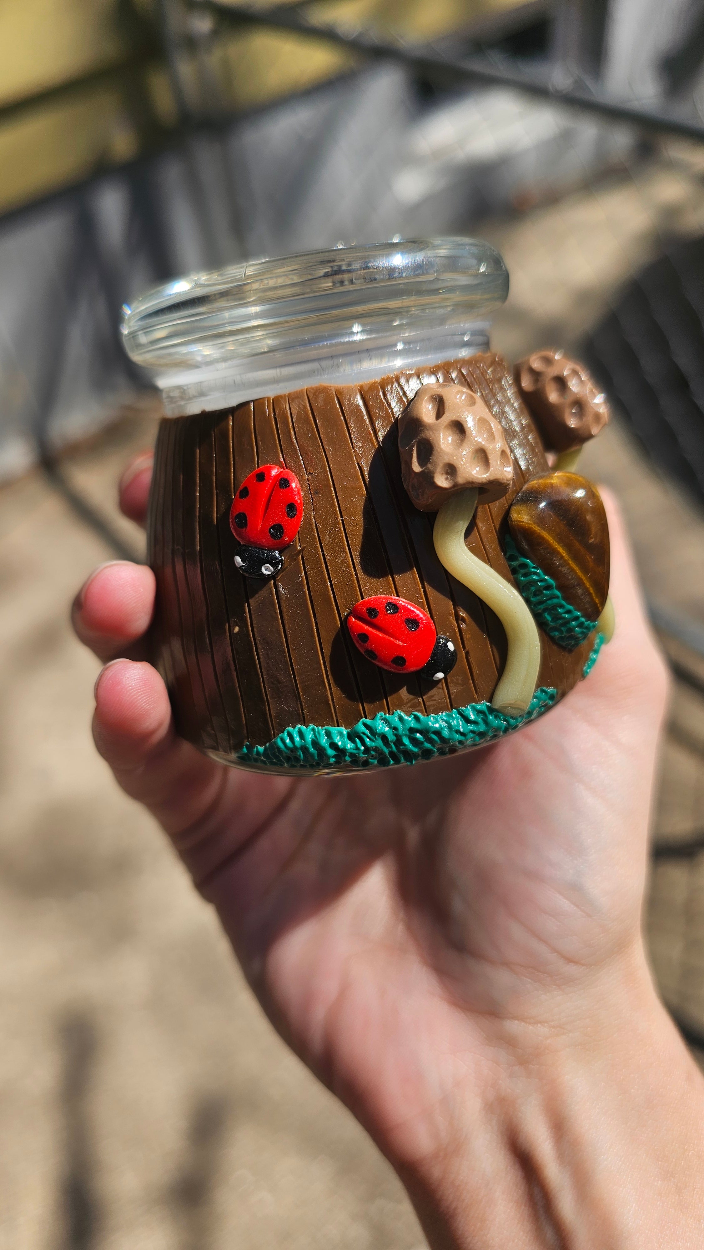 Tigers eye Morel ladybug jar