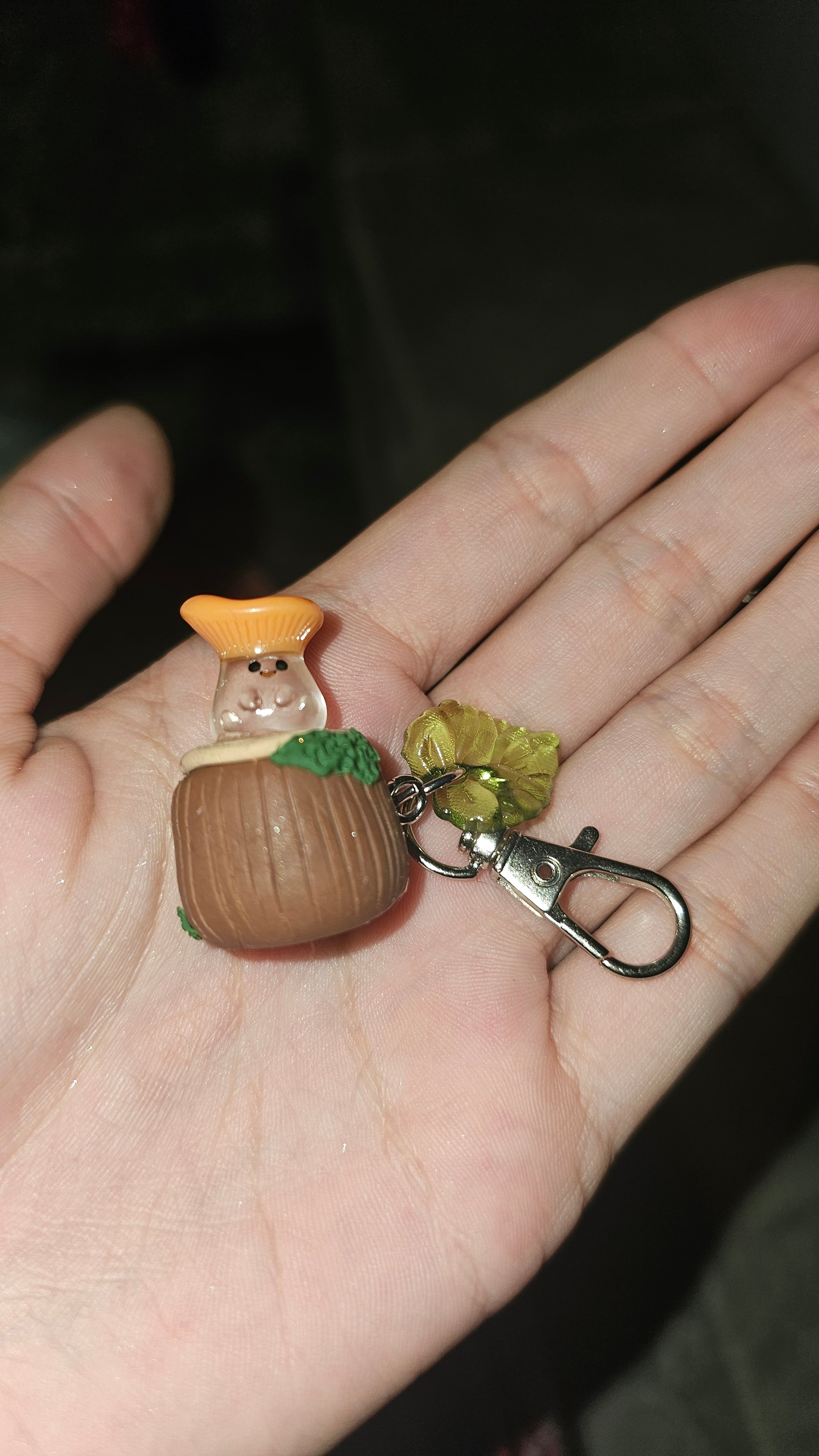 Glow in the dark mushies on a stump keychains