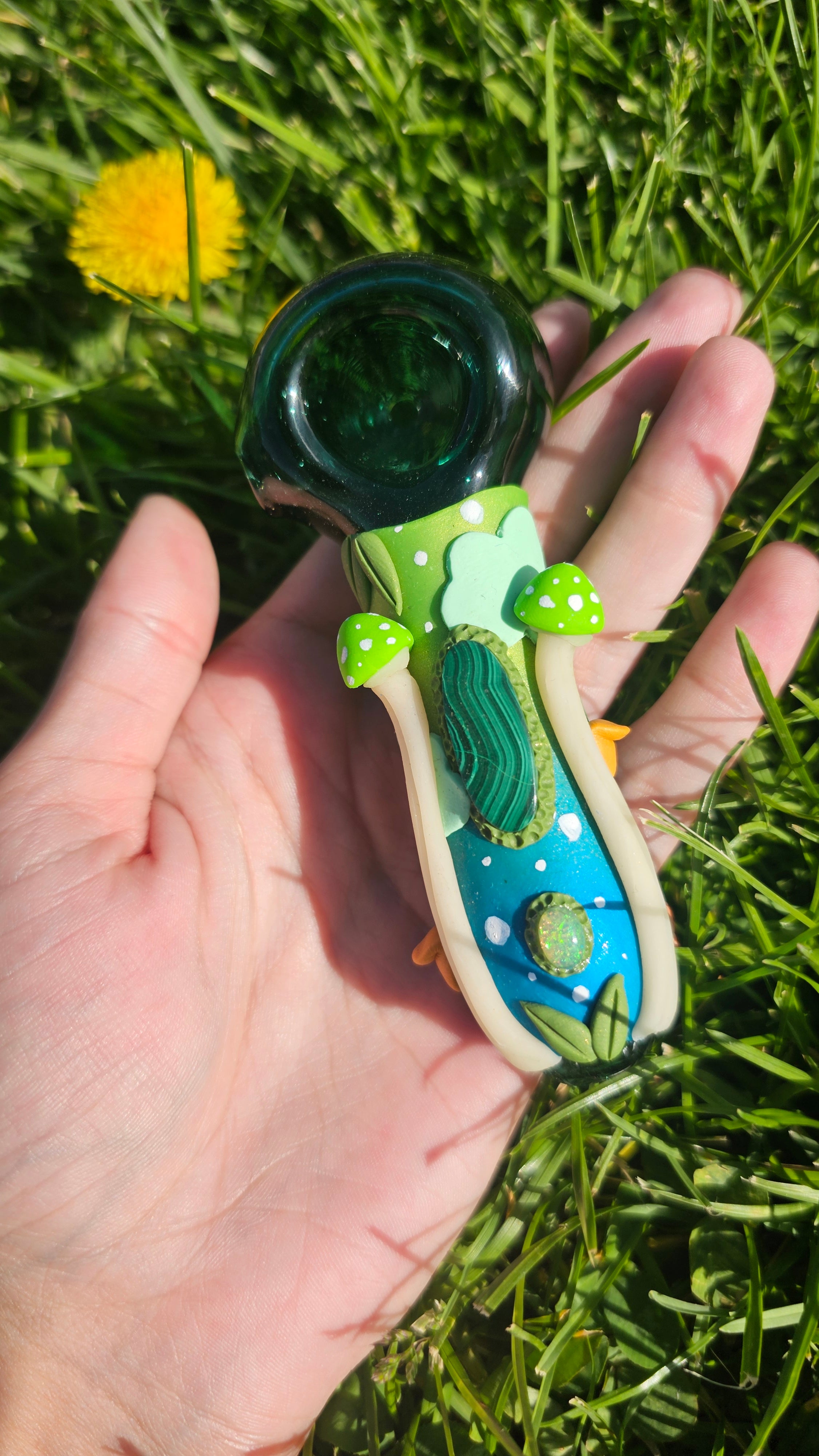 Malachite Ethiopian opal glow in the dark green muchroom bowl