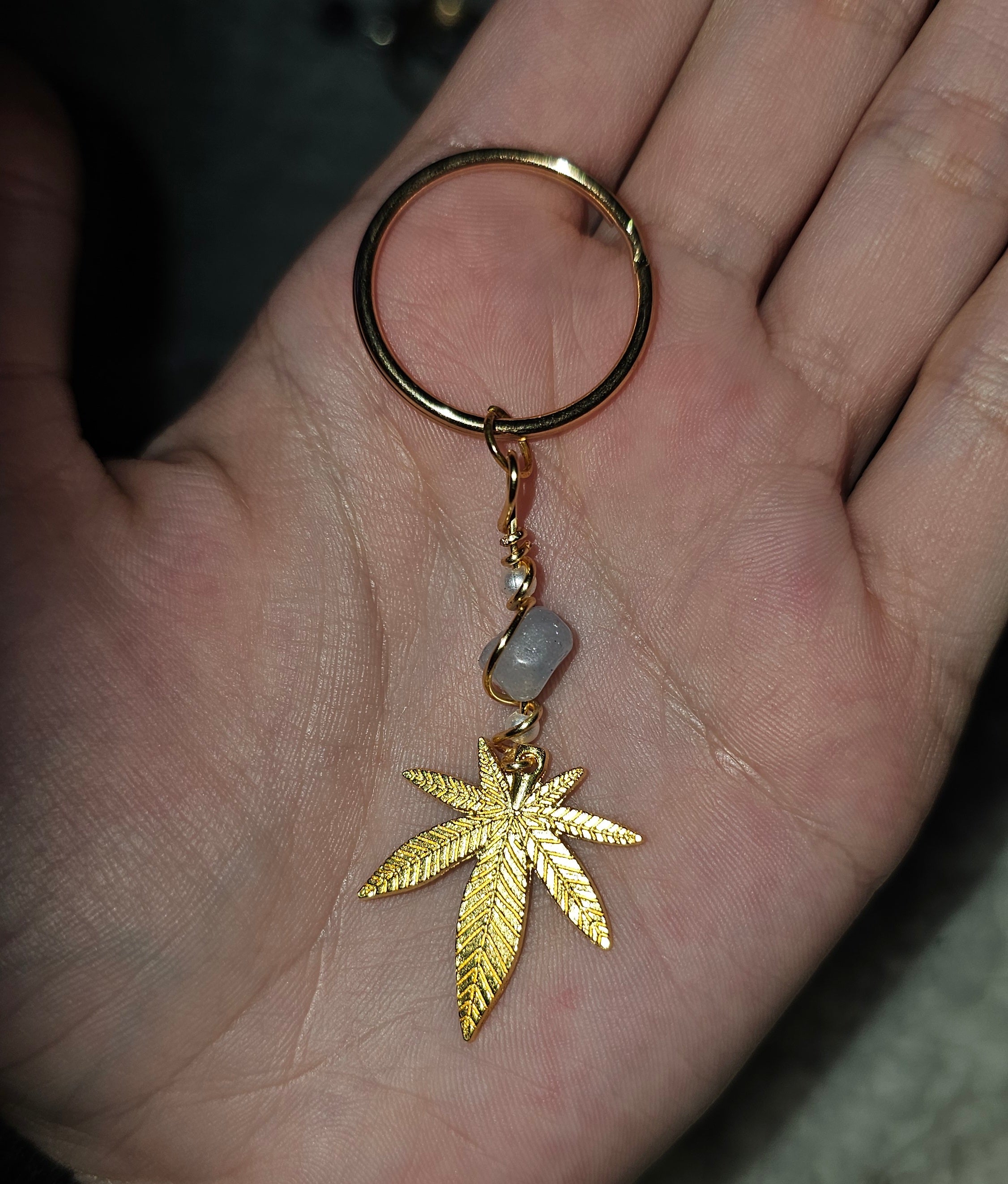 Aquamarine leaf keychain