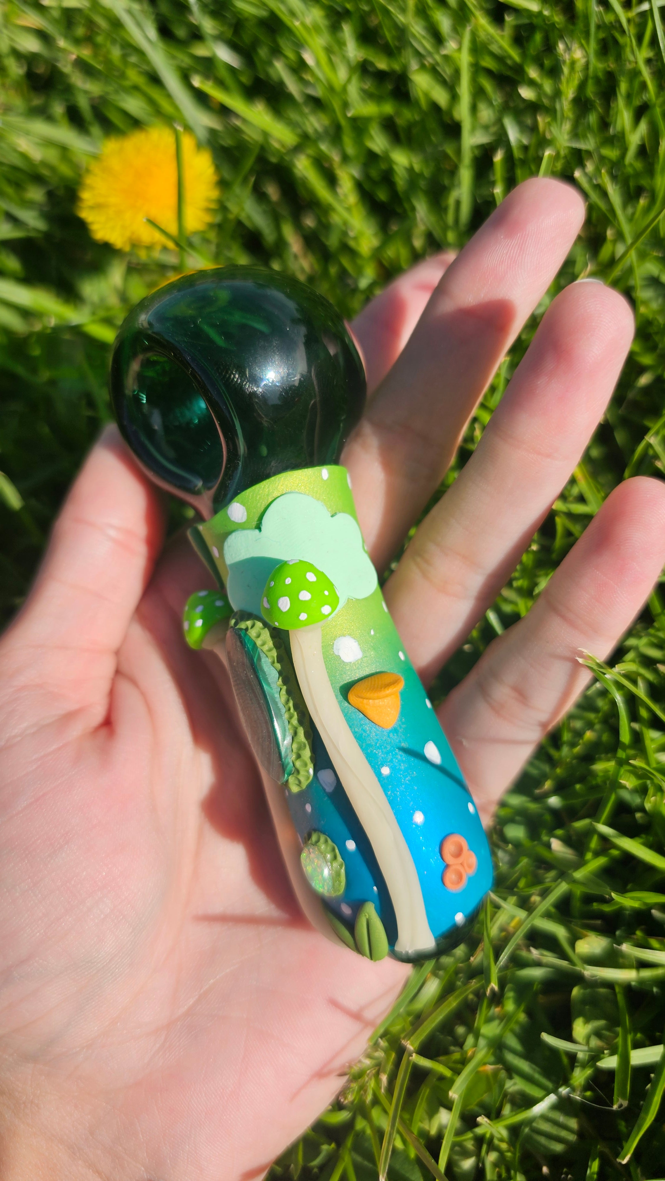 Malachite Ethiopian opal glow in the dark green muchroom bowl
