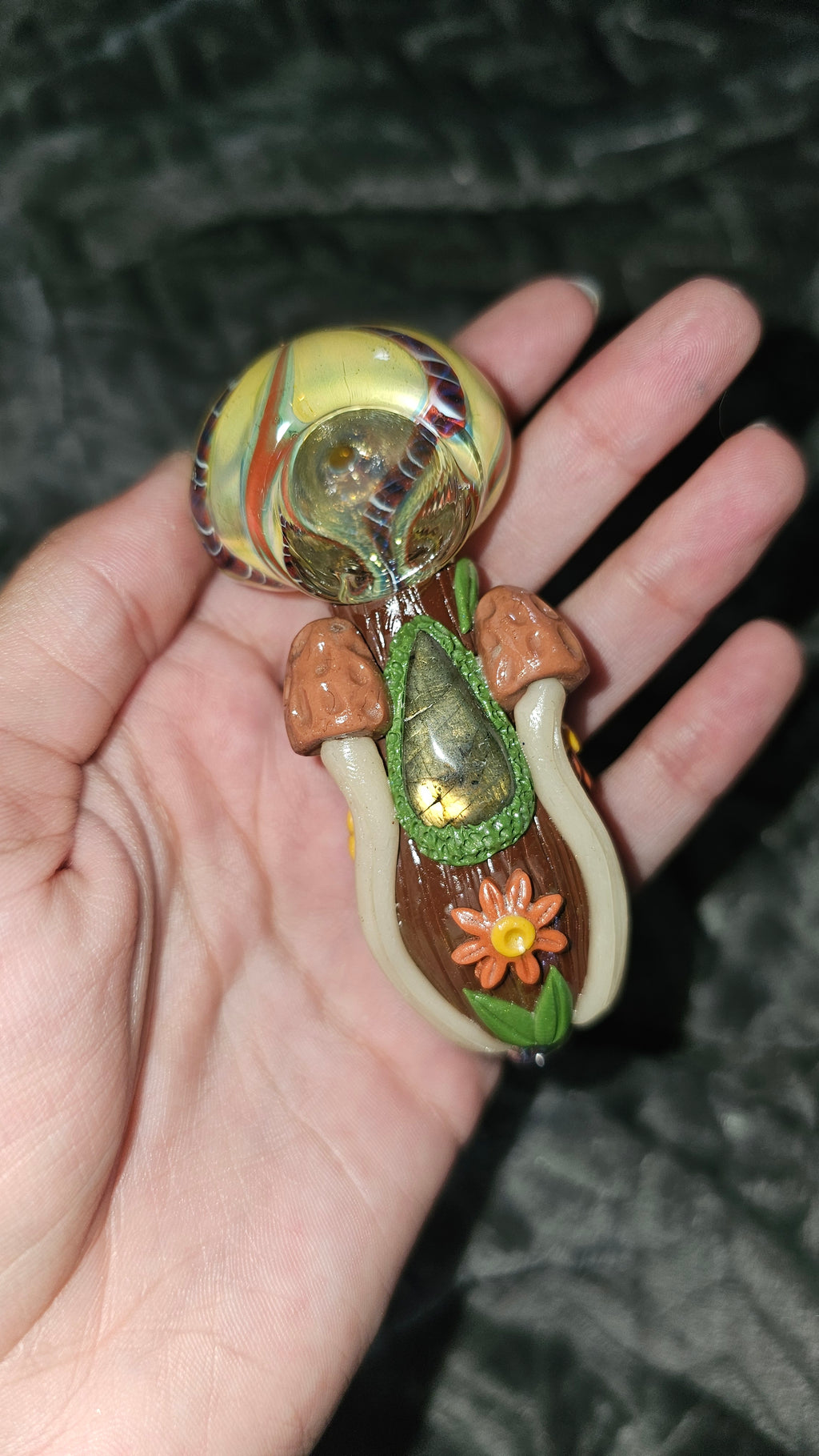 Labradorite morel mushroom bowl