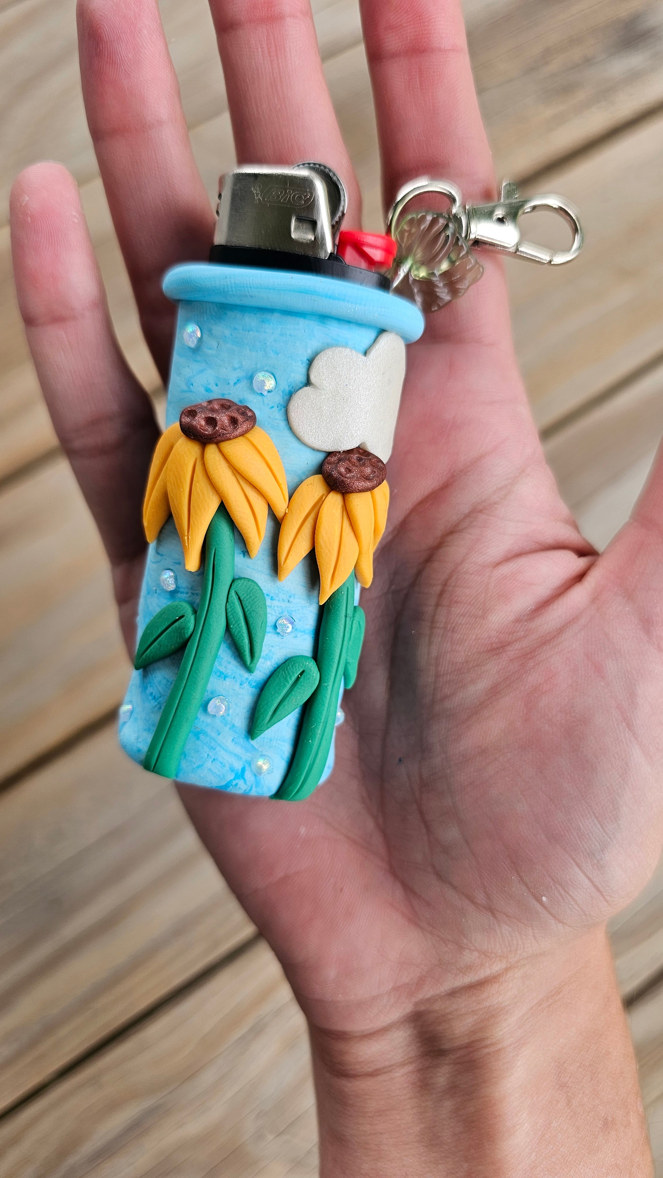 Sunflower sky lighter case keychain