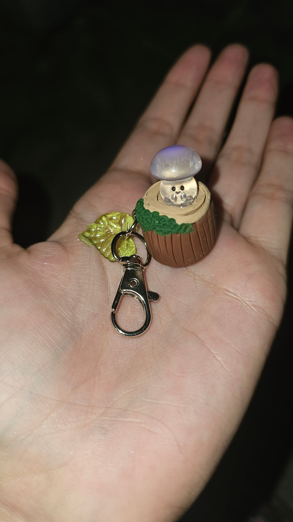 Glow in the dark mushies on a stump keychains