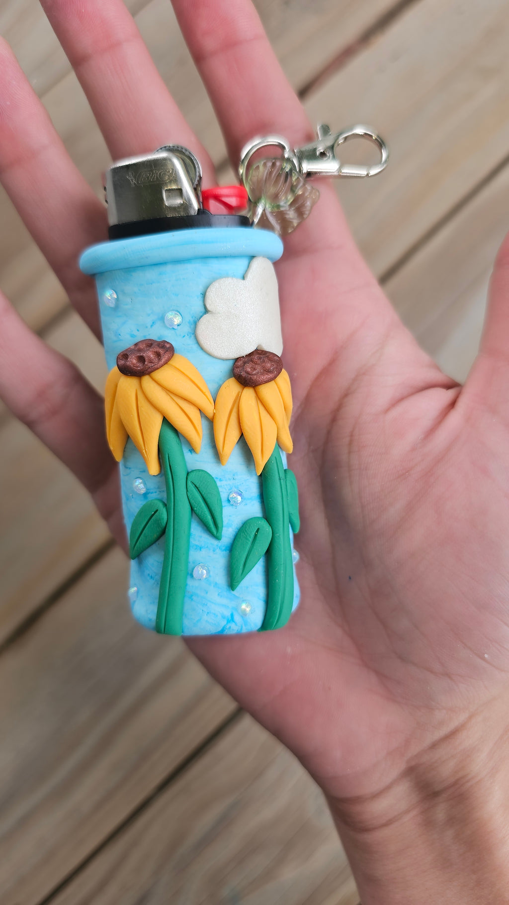 Sunflower sky lighter case keychain