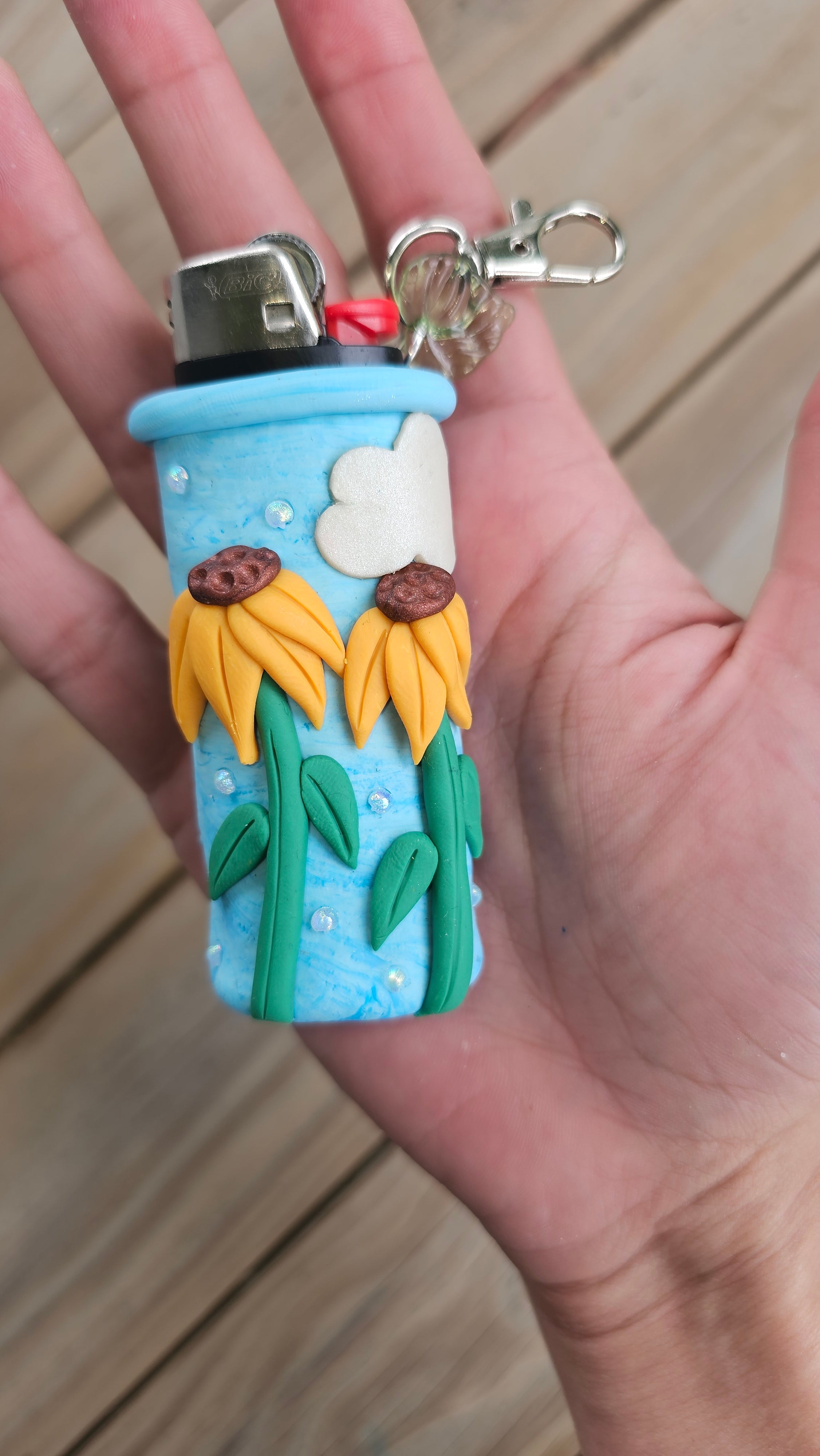 Sunflower sky lighter case keychain